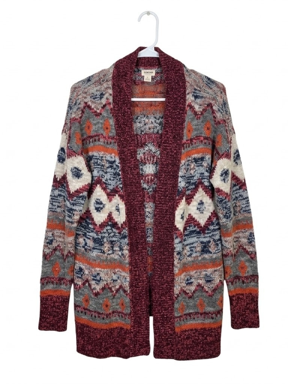 Mossimo Supply Co. Burgundy Multi-Pattern Open-Front Cardigan Womens Large #78